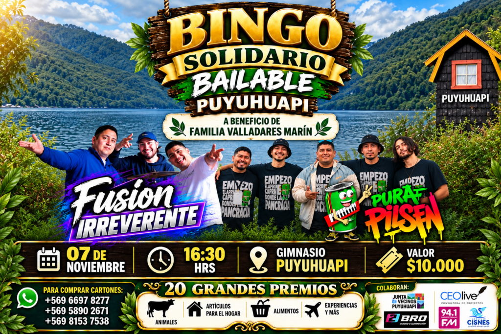 Puyuhuapi tendrá un bingo bailable solidario en beneficio de la familia Valladares Marín